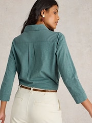 White Stuff Green Missy Longline Mix 100% Cotton Shirt - Image 2 of 6