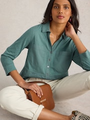 White Stuff Green Missy Longline Mix 100% Cotton Shirt - Image 3 of 6