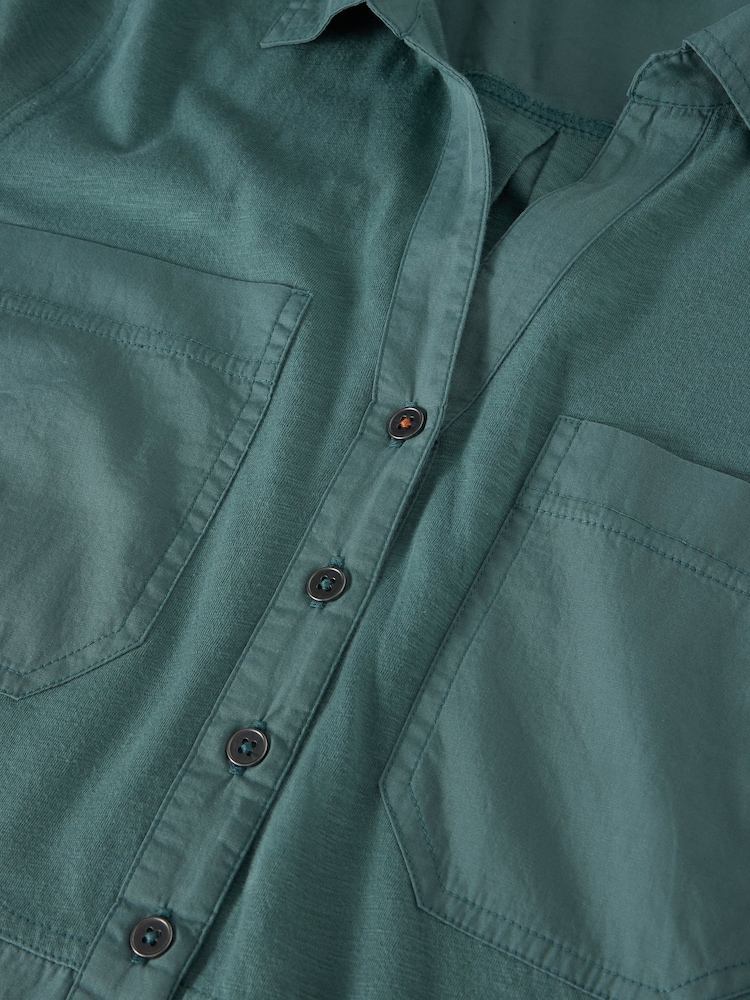 White Stuff Green Missy Longline Mix 100% Cotton Shirt - Image 6 of 6