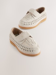 Neutral Suede Woven Loafers - Image 1 of 5