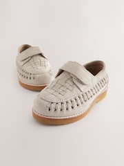 Neutral Suede Woven Loafers - Image 3 of 5