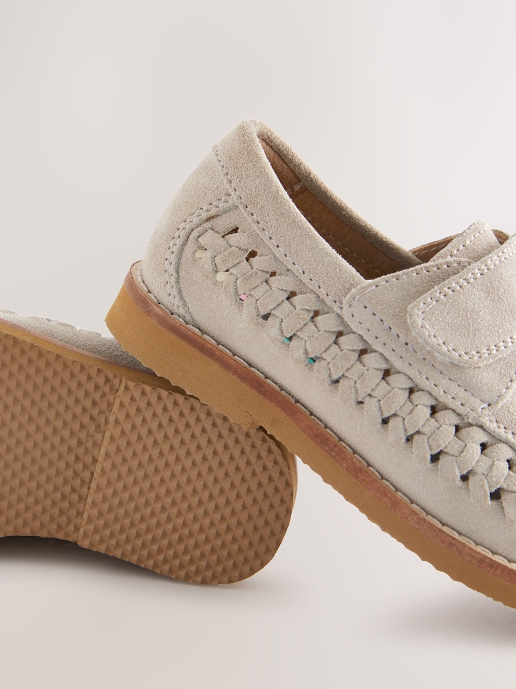 Neutral Suede Woven Loafers - Image 4 of 5