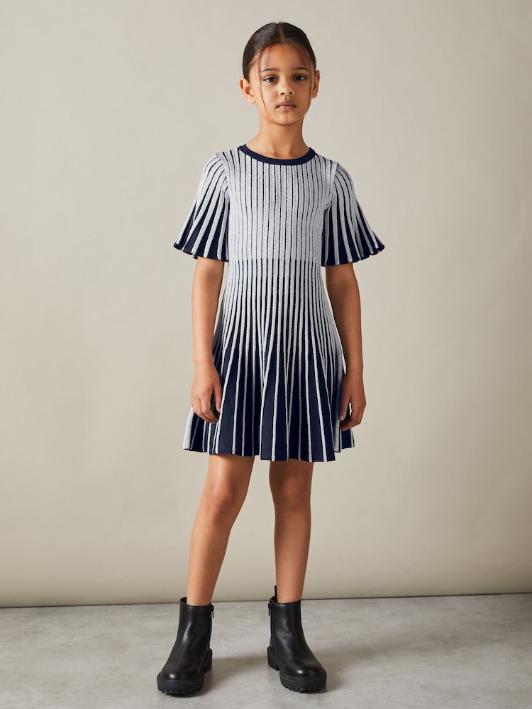 Reiss Silver Ice 4-9 yrs Metallic Contrast Ribbed Dress - Image 1 of 4