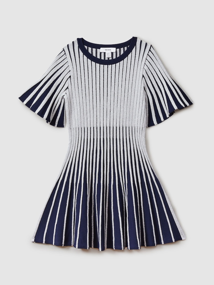 Reiss Silver Ice 4-9 yrs Metallic Contrast Ribbed Dress - Image 2 of 4