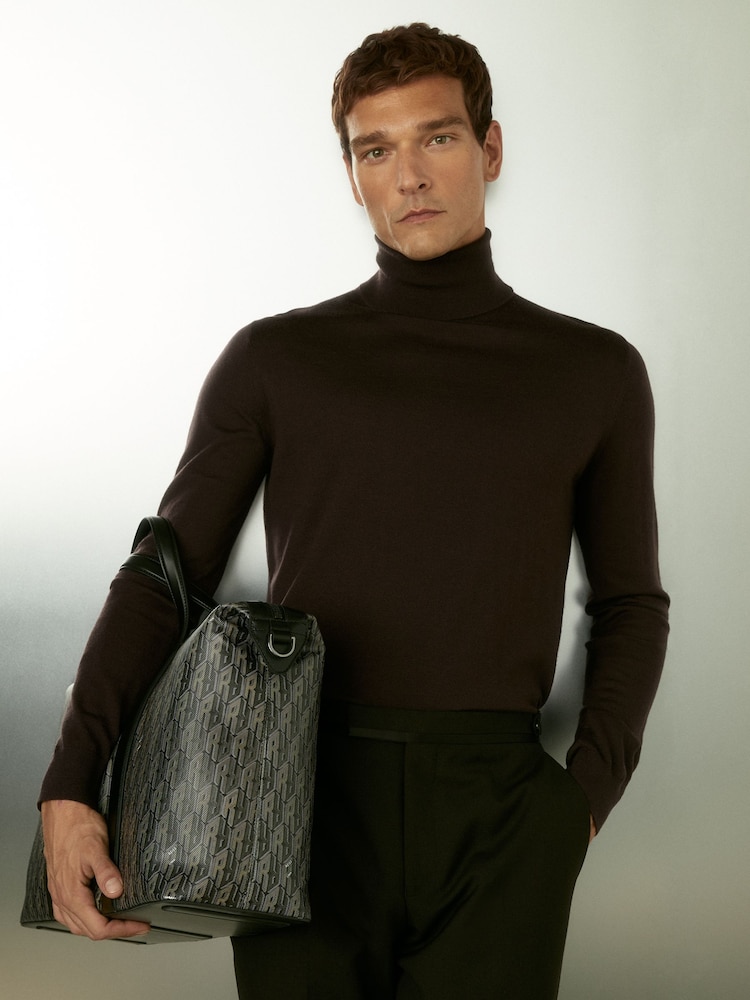 Reiss Dark Bordeaux Caine Slim Fit Merino Wool Roll Neck Jumper - Image 1 of 6 Reiss Dark Bordeaux Caine Slim Fit Merino Wool Roll Neck Jumper - Image 1 of 6