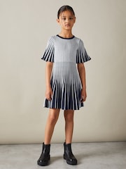 Reiss Silver Ice 9-13 yrs Metallic Contrast Ribbed Dress - Image 3 of 4