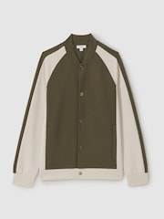 Reiss Sage Green/Off White Pelham Colourblock Jersey Varsity Jacket - Image 2 of 5