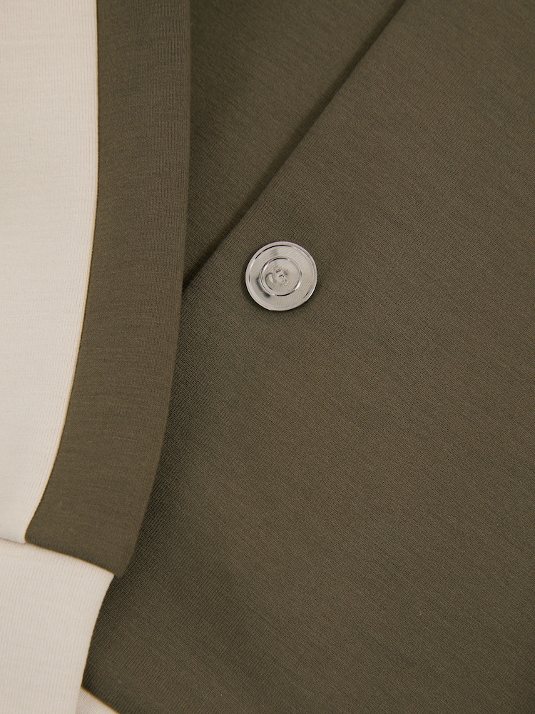 Reiss Sage Green/Off White Pelham Colourblock Jersey Varsity Jacket - Image 5 of 5
