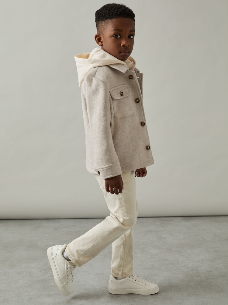 Piedra - Reiss Liam Removable-Hood Brushed-Twill Overshirt - Imagen 1 de 4 Piedra - Reiss Liam Removable-Hood Brushed-Twill Overshirt - Imagen 1 de 4