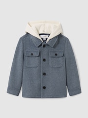 Reiss Airforce Blue Liam 9-13 yrs Removable-Hood Brushed-Twill Overshirt - Image 2 of 4
