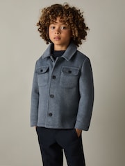 Reiss Airforce Blue Liam 9-13 yrs Removable-Hood Brushed-Twill Overshirt - Image 3 of 4