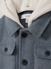 Reiss Airforce Blue Liam 9-13 yrs Removable-Hood Brushed-Twill Overshirt - Image 4 of 4