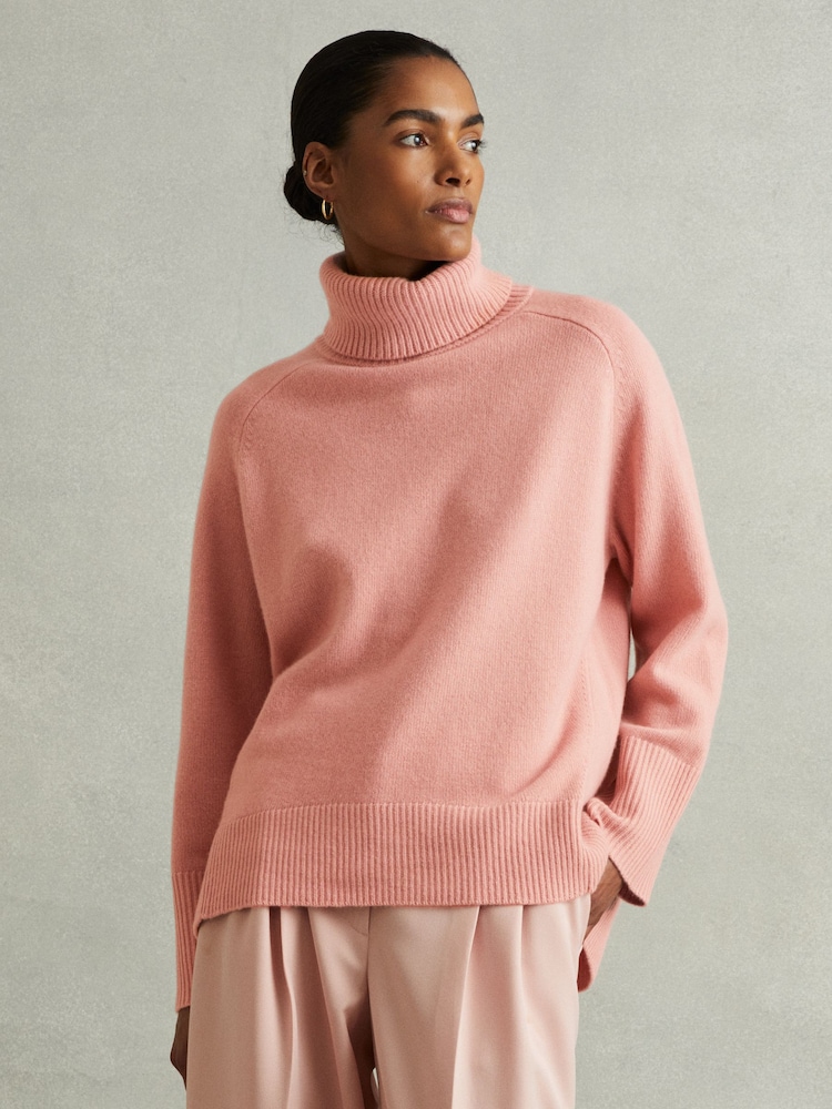 Reiss Soft Pink Eliza Wool-Cashmere Roll-Neck Jumper - Image 1 of 6