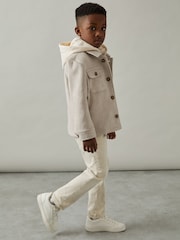 Reiss Stone Liam 3-9 yrs Removable-Hood Brushed-Twill Overshirt - Image 3 of 4