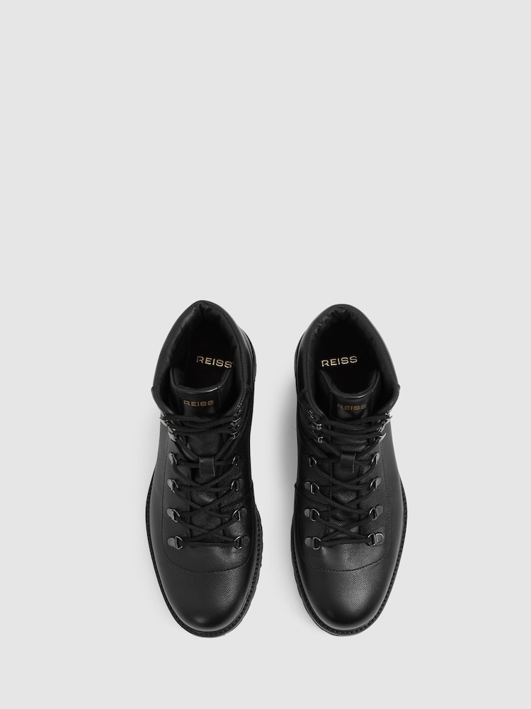 Reiss Black Ashdown Leather Hiking Boots - Image 3 of 5