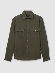 Reiss Khaki Green Caparzo Cotton Blend Canvas Overshirt - Image 2 of 6