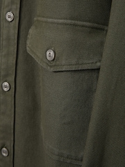 Reiss Khaki Green Caparzo Cotton Blend Canvas Overshirt - Image 6 of 6