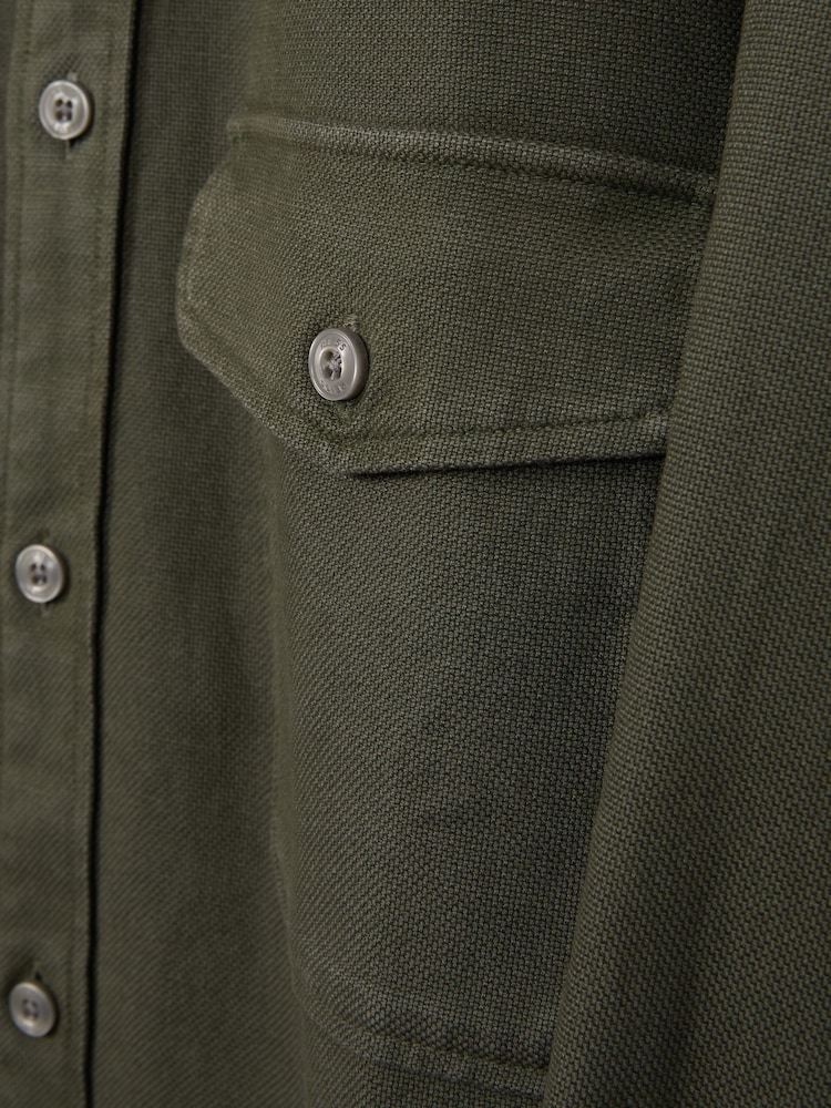 Reiss Khaki Green Caparzo Cotton Blend Canvas Overshirt - Image 6 of 6