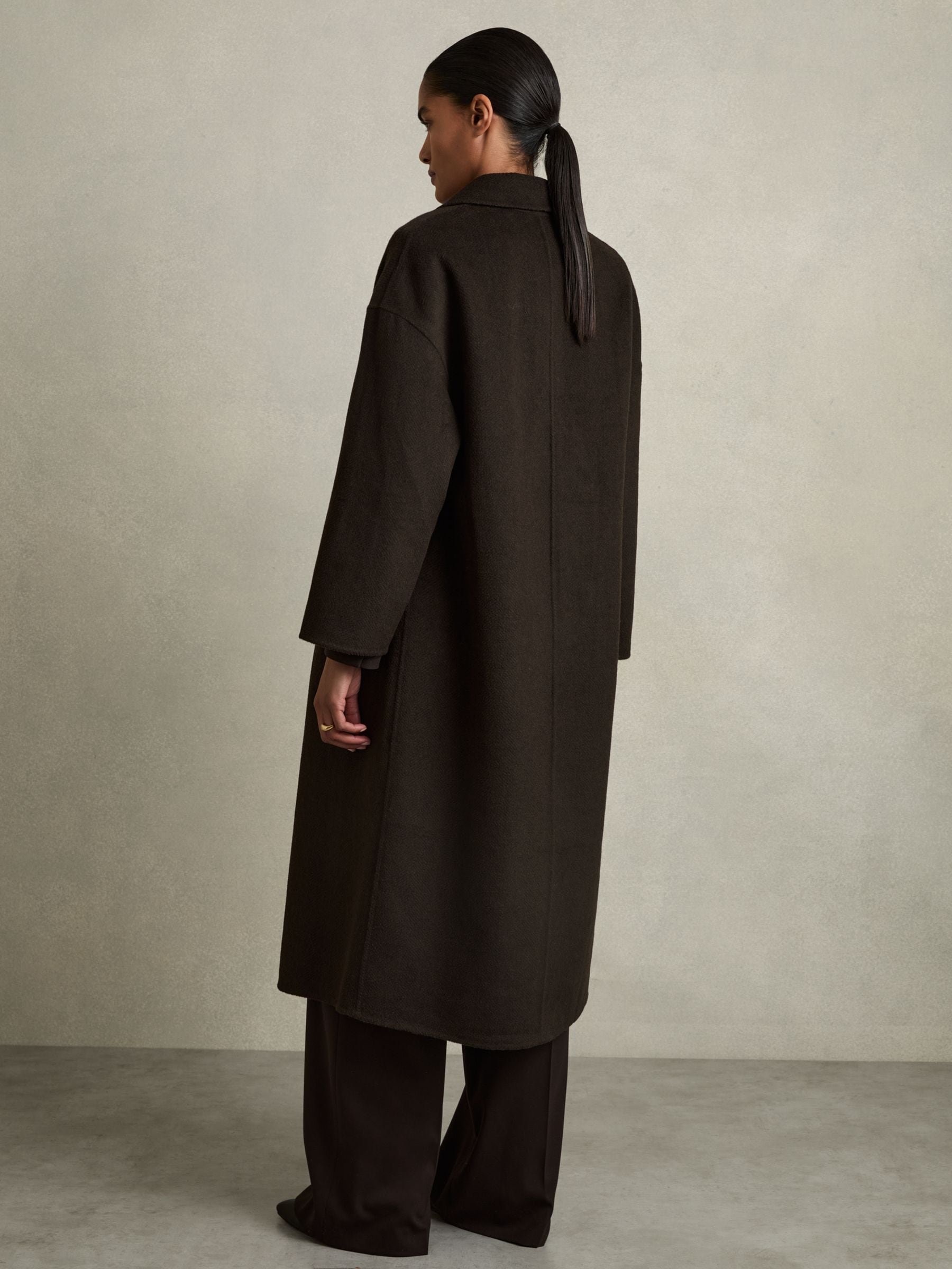 Buy Reiss Chocolate Lara Wool Blend Herringbone-Twill Coat from