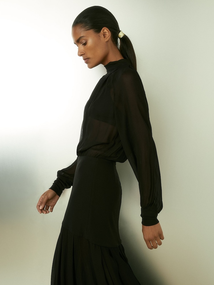 Reiss Black Octivia Sheer Jersey Gathered Maxi Dress - Image 1 of 7