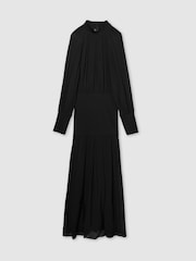 Reiss Black Octivia Sheer Jersey Gathered Maxi Dress - Image 2 of 7