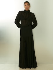 Reiss Black Octivia Sheer Jersey Gathered Maxi Dress - Image 3 of 7