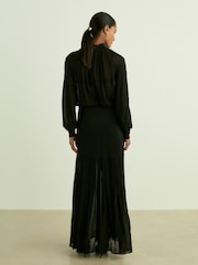 Reiss Black Octivia Sheer Jersey Gathered Maxi Dress - Image 5 of 7