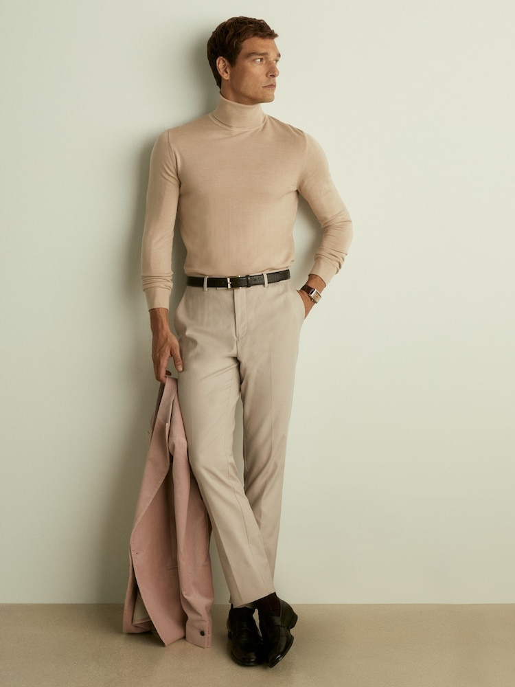 Reiss Washed Stone Caine Merino Roll-Neck Jumper - Image 1 of 5
