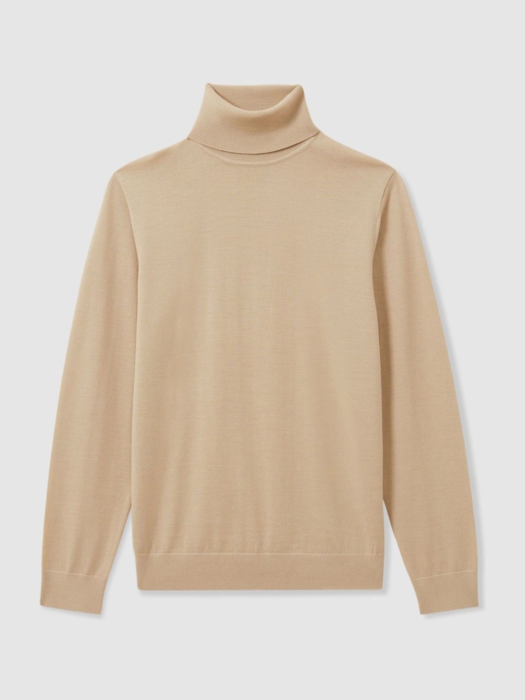 Reiss Washed Stone Caine Merino Roll-Neck Jumper - Image 2 of 5
