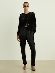 Reiss Black Viola Cropped Velvet Jacket - Image 3 of 6