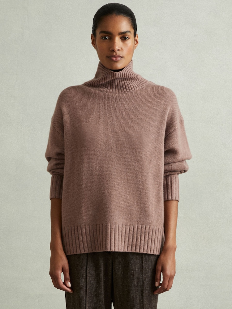 Reiss Mink Corrine 100% Cashmere Roll Neck Jumper - Image 1 of 6