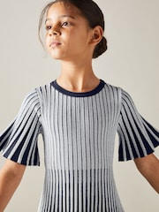 Reiss Silver Ice 13-14 yrs Metallic Contrast Ribbed Dress - Image 3 of 4