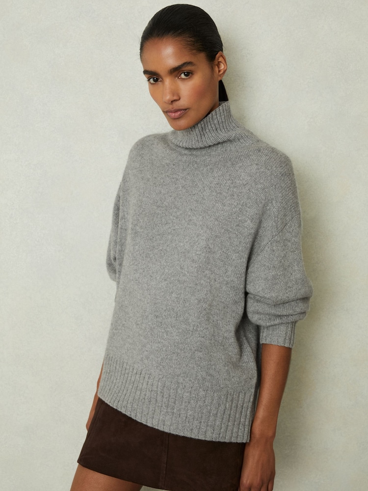 Reiss Grey Marl Corrine 100% Cashmere Roll Neck Jumper - Image 1 of 6