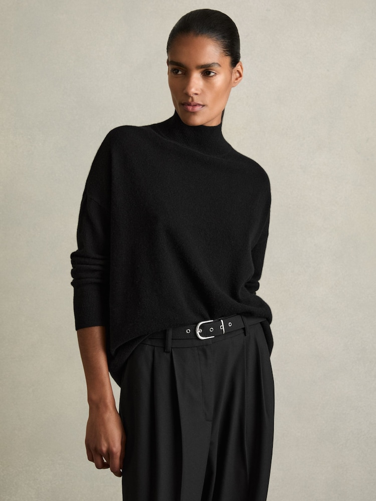 Reiss Black Flo 100% Cashmere Roll-Neck Jumper - Image 1 of 7