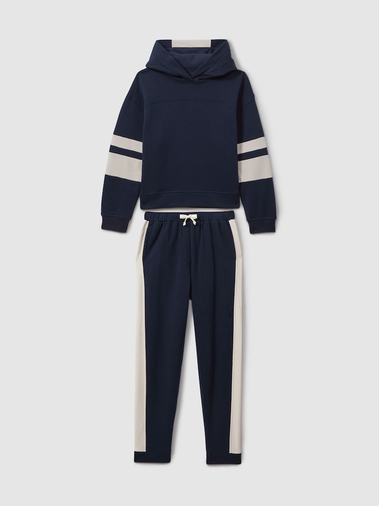 Reiss Navy Cara 13-14 yrs Cotton Blend Colourblock Hoodie and Joggers Set - Image 1 of 5
