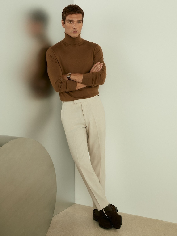 Reiss Tobacco Brown Caine Merino Roll-Neck Jumper - Image 1 of 6