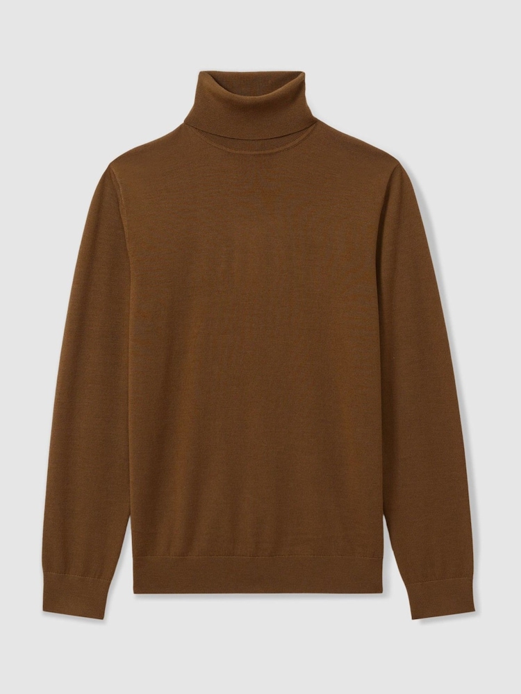 Reiss Tobacco Brown Caine Merino Roll-Neck Jumper - Image 2 of 6