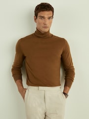 Reiss Tobacco Brown Caine Merino Roll-Neck Jumper - Image 3 of 6