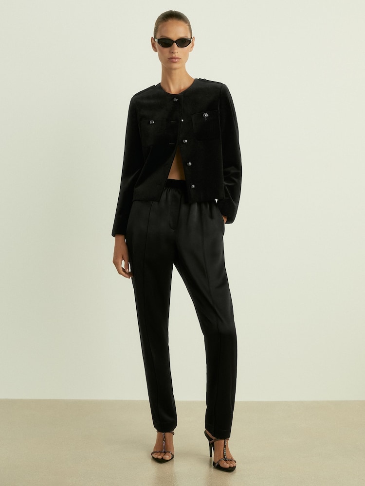 Reiss Black Viola Petite Cropped Velvet Jacket - Image 1 of 7