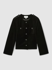 Reiss Black Viola Petite Cropped Velvet Jacket - Image 2 of 7