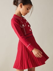 Reiss Red Sapna 4-9 yrs Knitted Contrast Stitch Dress - Image 1 of 5