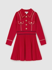 Reiss Red Sapna 4-9 yrs Knitted Contrast Stitch Dress - Image 2 of 5