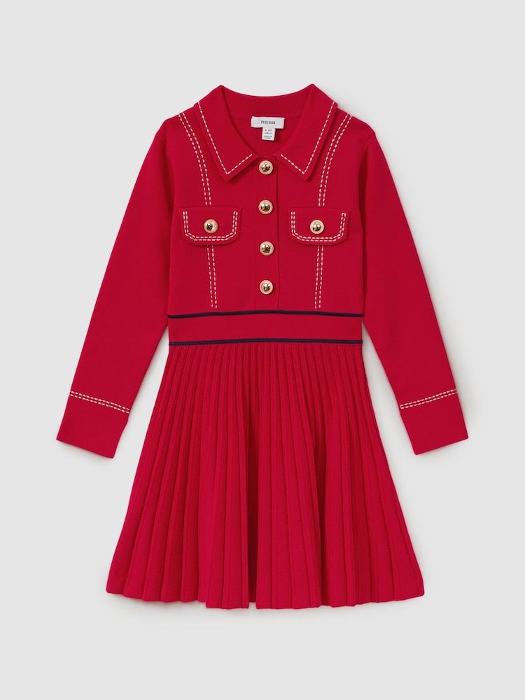 Reiss Red Sapna 4-9 yrs Knitted Contrast Stitch Dress - Image 2 of 5