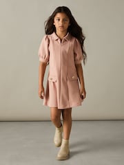 Reiss Pink Anna 4-9 yrs Jersey Puff Sleeve Dress - Image 1 of 4