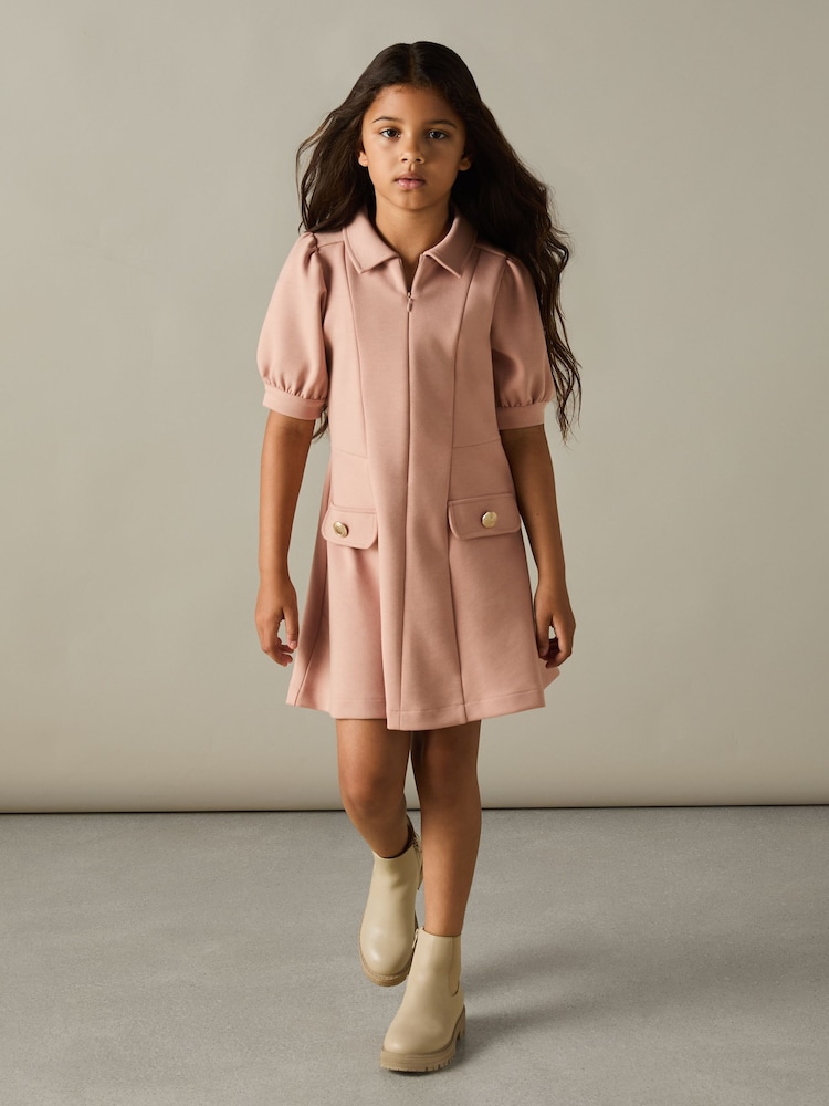 Reiss Pink Anna 4-9 yrs Jersey Puff Sleeve Dress - Image 1 of 4