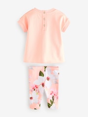 Baker by Ted Baker Peach Pink Top and Floral Leggings Set - Image 2 of 4