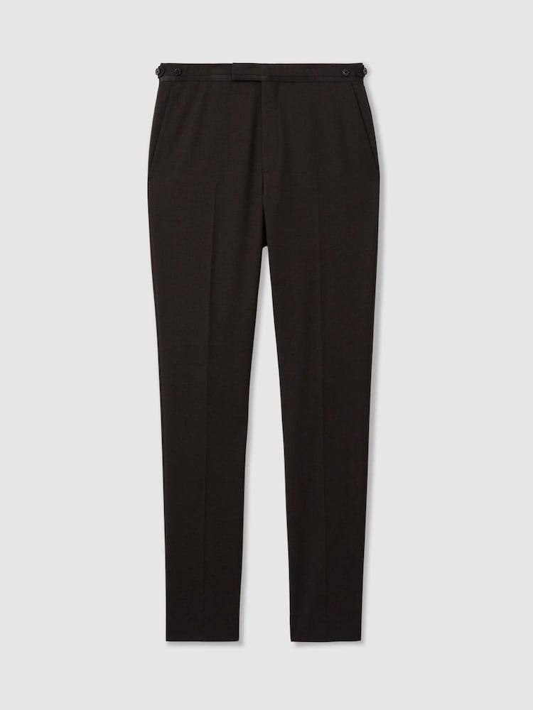 Reiss Brown Shadow Wool Tuxedo Trousers Slim Fit - Image 2 of 6