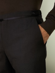 Reiss Brown Shadow Wool Tuxedo Trousers Slim Fit - Image 4 of 6