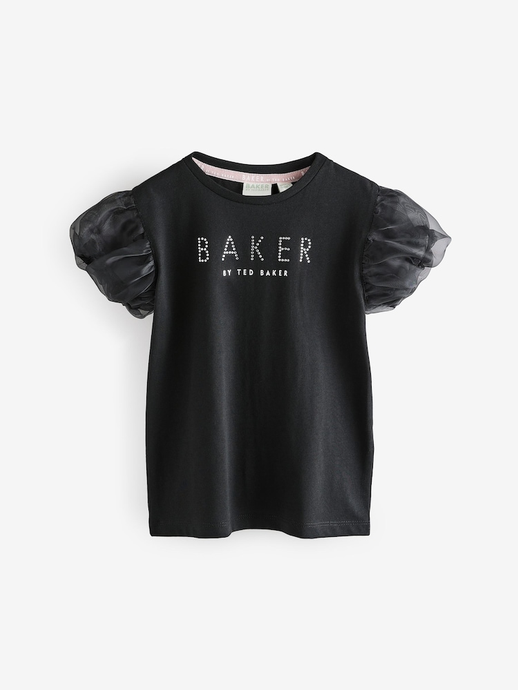 Negro - Baker by Ted Baker Organza Sleeve Hotfix 100% Cotton T-Shirt - Imagen 1 de 5 Negro - Baker by Ted Baker Organza Sleeve Hotfix 100% Cotton T-Shirt - Imagen 1 de 5