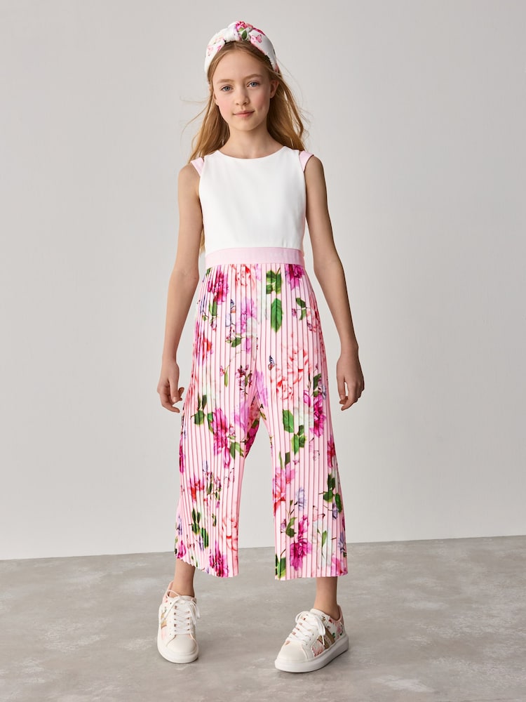 Baker by Ted Baker Pink Pleated Leg Floral Print Jumpsuit - Image 1 of 9